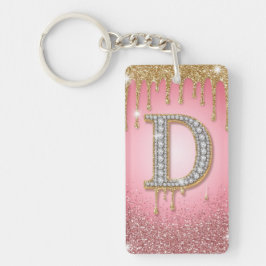 Chaveiro Letra Inicial Diamante D Ouro Rosa Presente Para a