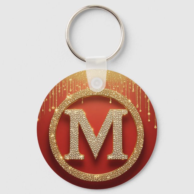 Chaveiro Letra Inicial M Monograma Dourado com Brilho (Frente)