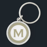 Chaveiro Letra inicial Mínima Clássica do Monograma<br><div class="desc">Chaveiro com monograma moderno,  com monograma inicial em verde e branco sage.</div>