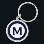 Chaveiro Letra inicial Mínima do Marinho Clássico Monograma<br><div class="desc">Chaveiro com monograma moderno com monograma inicial em azul marinho e branco.</div>
