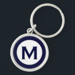 Chaveiro Letra inicial Mínima do Marinho Clássico Monograma<br><div class="desc">Chaveiro com monograma moderno com monograma inicial em azul marinho e branco.</div>