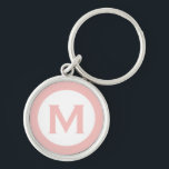 Chaveiro Letra inicial mínima do monograma clássico cor-de-<br><div class="desc">Chaveiro com monograma moderno,  com monograma inicial cor-de-rosa e branco.</div>