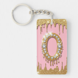 Chaveiro Letra Inicial O em Ouro Diamante Rosa Presente Par