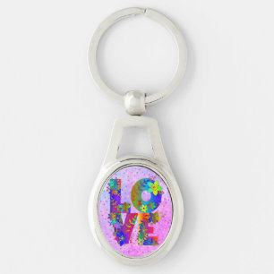Chaveiro Letra LOVE Palavra Floral Rainbow Flowers
