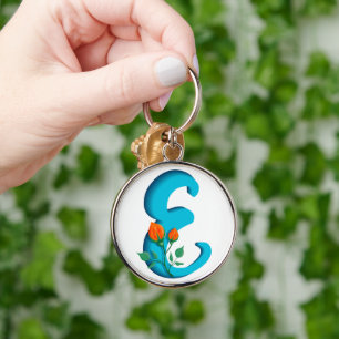 Chaveiro Letra maiúscula E monograma floral