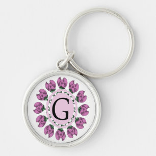 Chaveiro Letra maiúscula G monograma floral