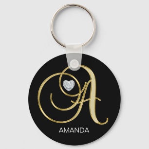 Chaveiro Letra Monogrammed Dourado personalizada elegante A