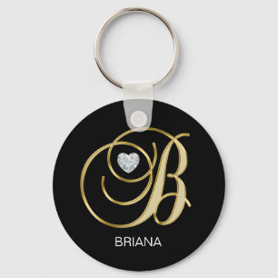 Chaveiro Letra Monogrammed Dourado personalizada elegante B