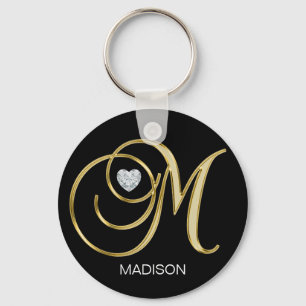 Chaveiro Letra Monogrammed Dourado personalizada elegante M
