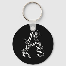 Chaveiro Letra negra e branca "A" com flores geminadas