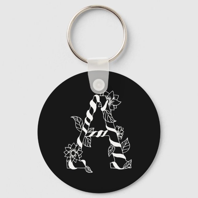 Chaveiro Letra negra e branca "A" com flores geminadas (Verso)