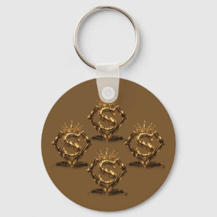 Chaveiro Letra S Dourada de Luxo Coroa Monograma de Diamant