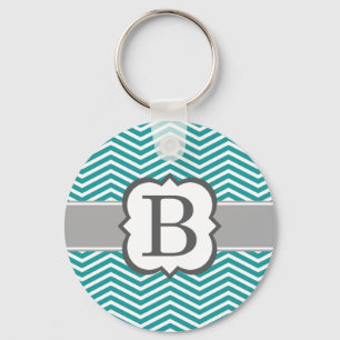 Chaveiro Letra Teal Branco Monograma B Chevron