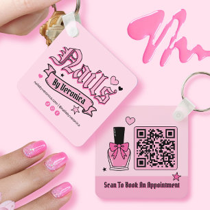 Chaveiro Letras Góticas Rosa e Preto Código Qr Tecnologia d