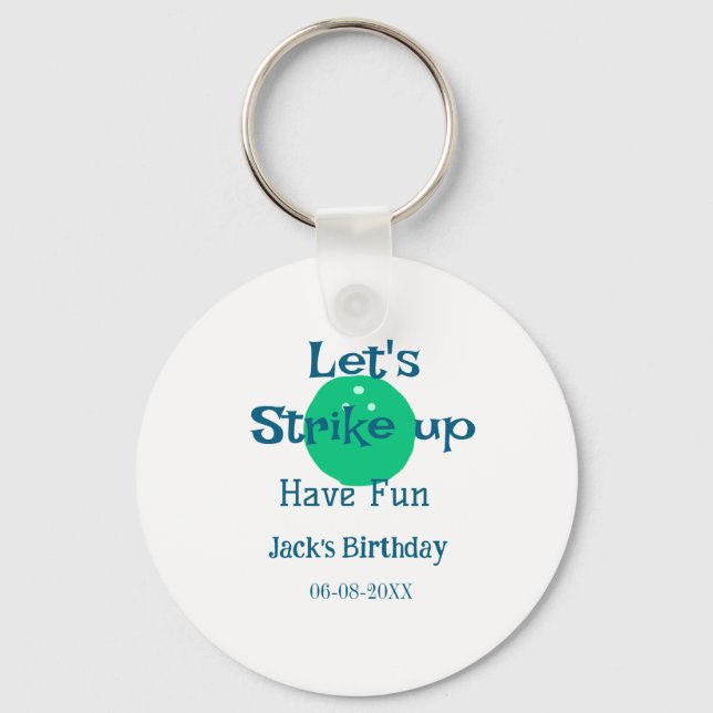 Chaveiro Let's strike up have fun green ball birthday name  (Frente)