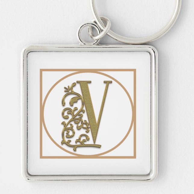 Chaveiro LETTER V MONOGRAM Belo Casamento Novo Presente Dom (Frente)