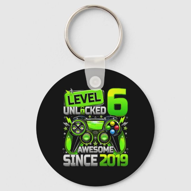 Chaveiro Level 6 Unlocked Awesome Since 6th Birthday Gaming (Frente)