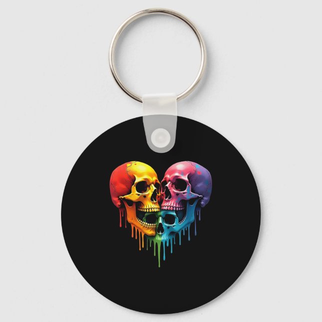 Chaveiro Lgbt Pride Halloween Horror Skeleton Skull Rainbow (Frente)