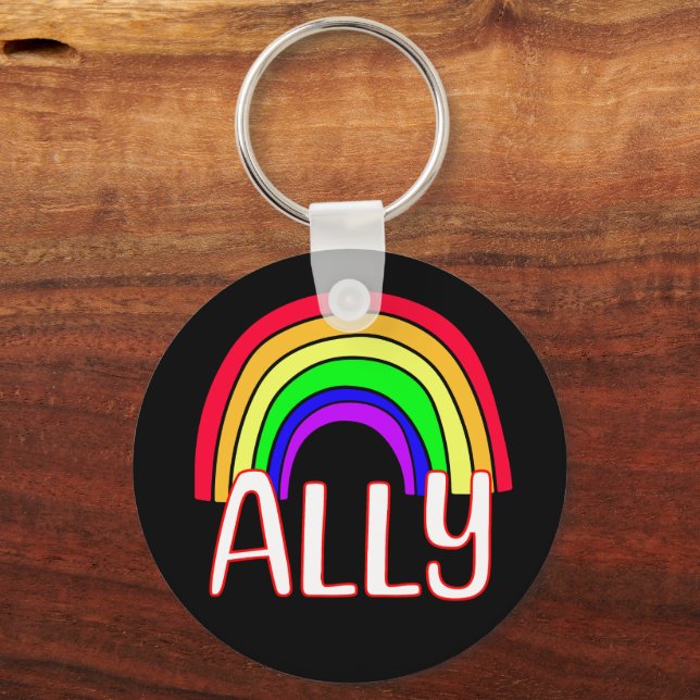 Chaveiro LGBTQIA+ Ally | Cute Rainbow e Heart Pride (Frente)