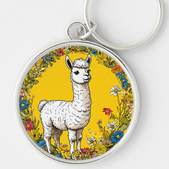 Chaveiro Lhama branca alegre (Frente)