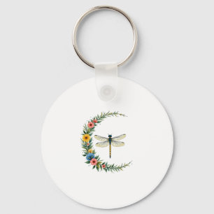 Chaveiro Libélula Boho Lua Crescente Símbolo de Paz Hippie