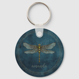 Chaveiro Libélula Celestial Azul Escuro Aquarela Caprichosa