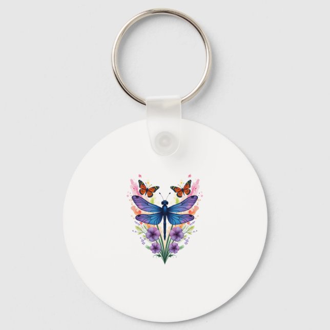 Chaveiro Libélula Para Mulheres Chakra Cor Flor Libélula (Frente)