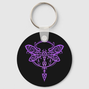 Chaveiro Libélula tribal, roxo e preto