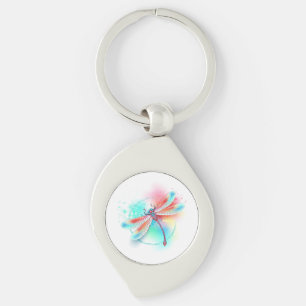 Chaveiro libélula vermelha sobre fundo de aquarela