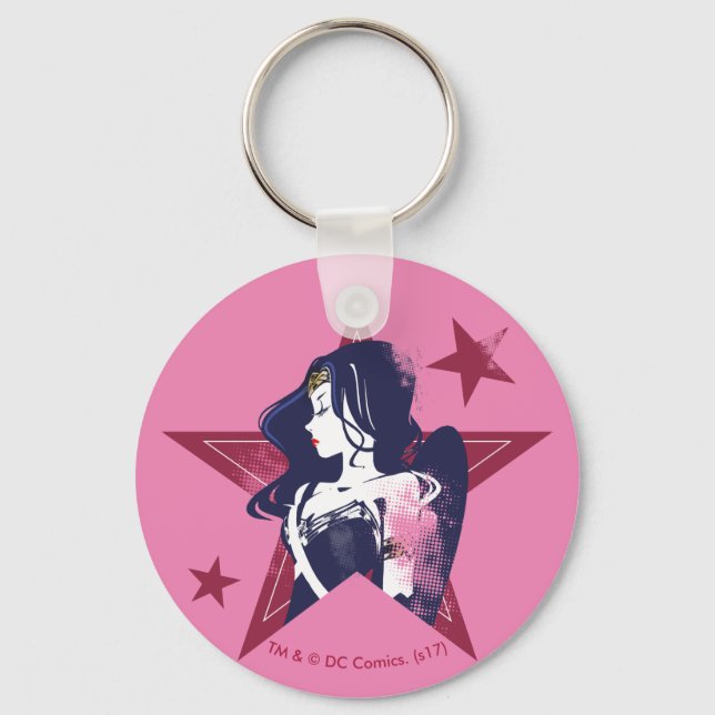 Chaveiro Liga da Justiça | Mulher Maravilha e Estrelas Pop (Frente)