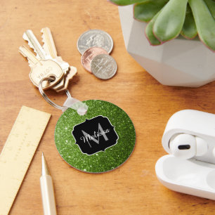 Chaveiro Light green greenery glitter sparkles Monogram