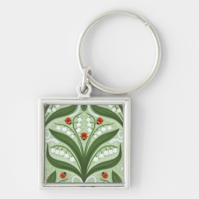 Chaveiro Lily do vale e a simetria de joias em verde. (Frente)