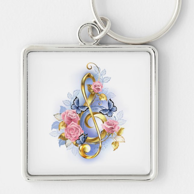 Chaveiro Limpa de árvore com rosas cor-de-rosa (Frente)