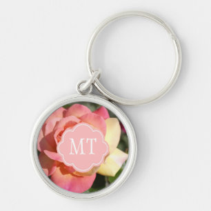 Chaveiro Linda flor de rosa rosa e amarela, personalizada