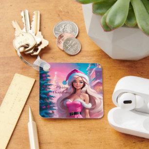 Chaveiro Linda garota de Natal rosa 01