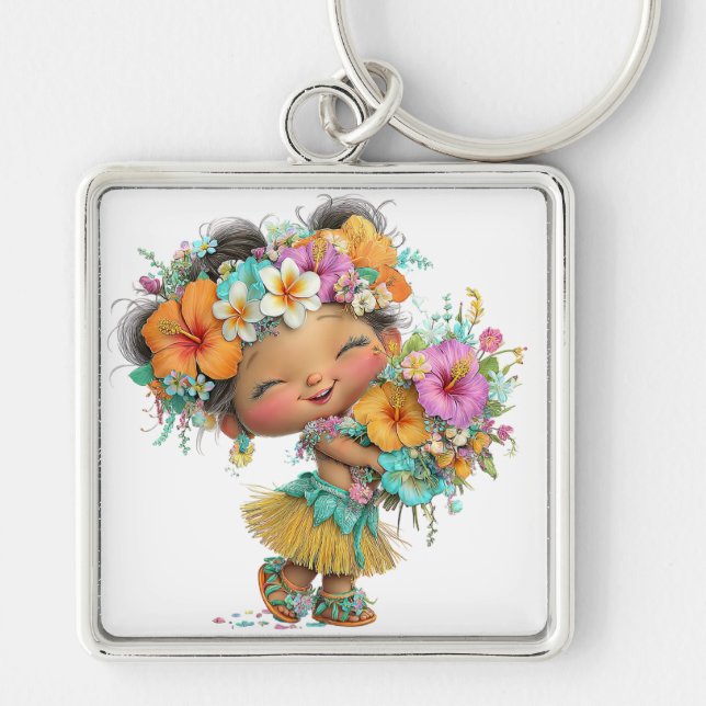 CHAVEIRO LINDA MENINA COLORIDA COM TEMA HAWAIANO (Frente)