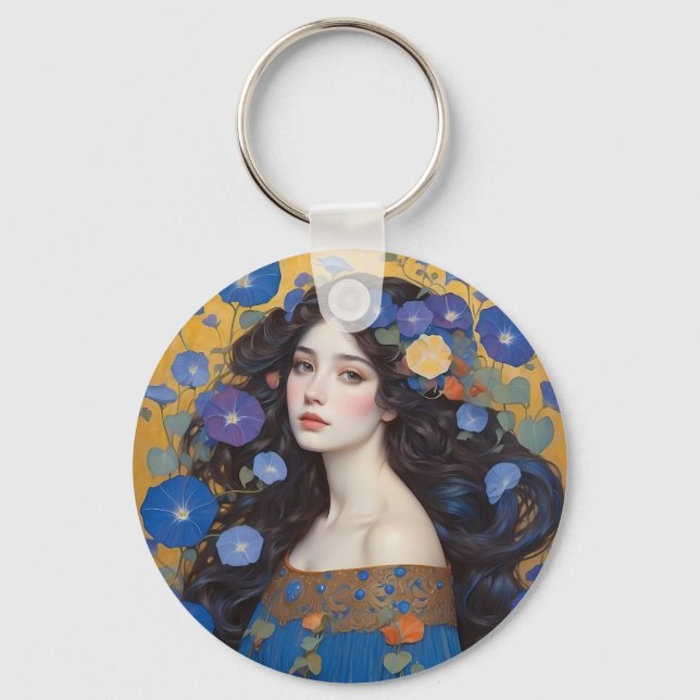 Chaveiro Linda Mulher Com Glórias Da Manhã (Frente)