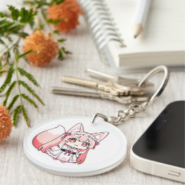Chaveiro Linda Raposa Chibi Rosa Pastel