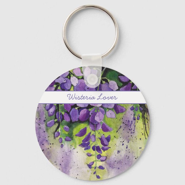 Chaveiro Lindas Flores De Wisteria Em Aquarela (Frente)