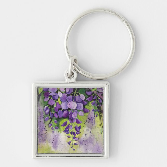 Chaveiro Lindas Flores De Wisteria Em Aquarela (Frente)