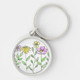 Chaveiro Lindas Flores em Aquarela Rosa e Amarelo