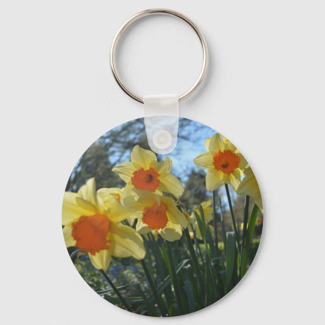Chaveiro Lindas flores primavera amarelas, daffodilas laran (Frente)