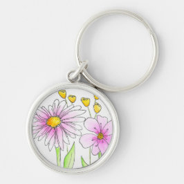 Chaveiro Lindas Flores Rosa e Amarelo em Aquarela