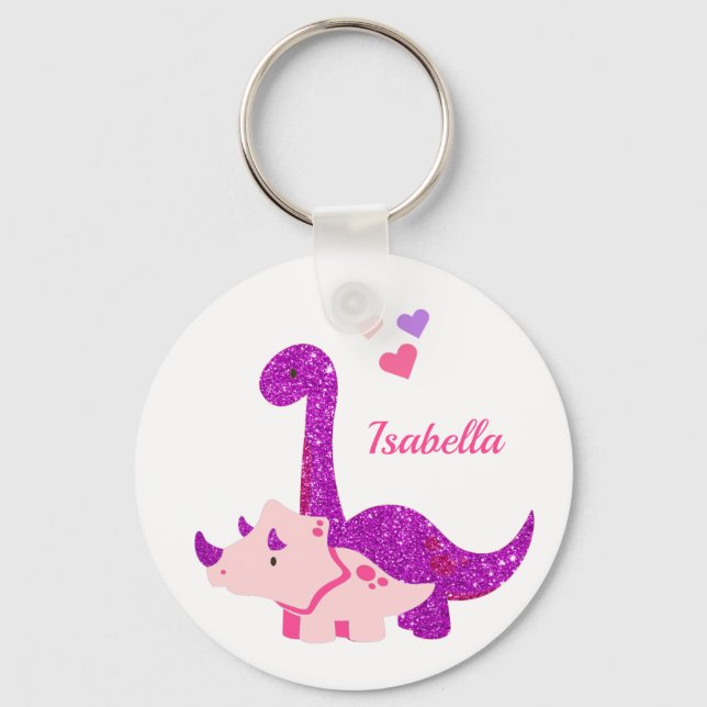 Chaveiro Lindo Dinossauro Espelhado Roxo Personalizado  (Frente)