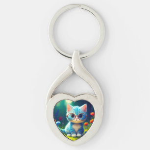 Chaveiro Lindo gatinho azul usando óculos-47067