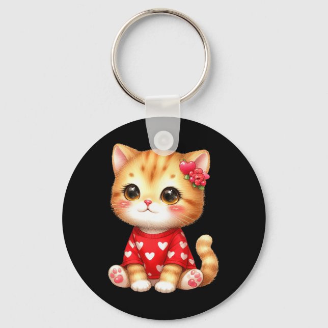 Chaveiro Lindo Gatinho de São Valentim Com Coração  (Frente)
