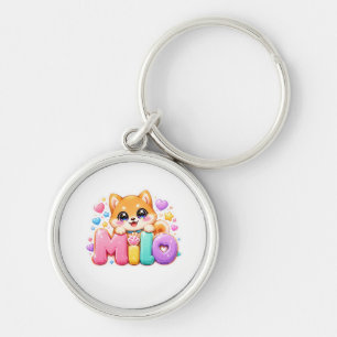 Chaveiro Lindo Milo Cachorro Kawaii Nome Pastel Rosa Brilha