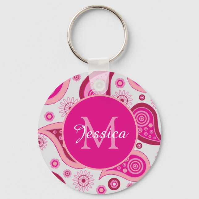 Chaveiro Lindo Paisley Rosa Personalizado (Frente)