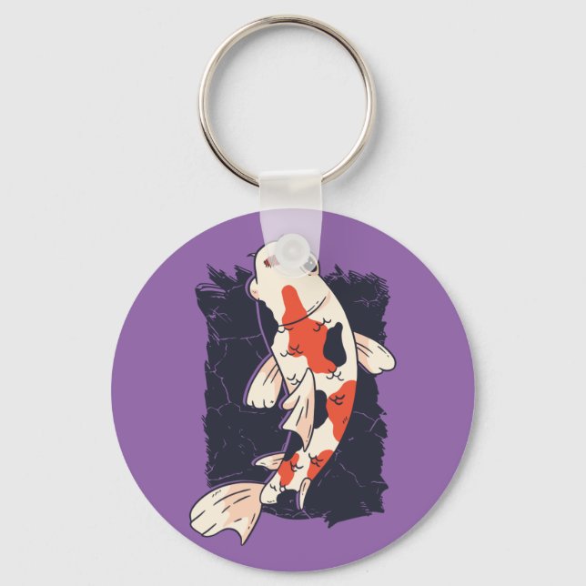 Chaveiro Lindo Peixe Koi com Cores Vermelho Branco Preto (Frente)