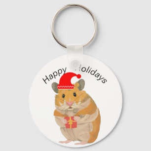 Chaveiro Lindo pequeno hamster de Natal segurando um presen